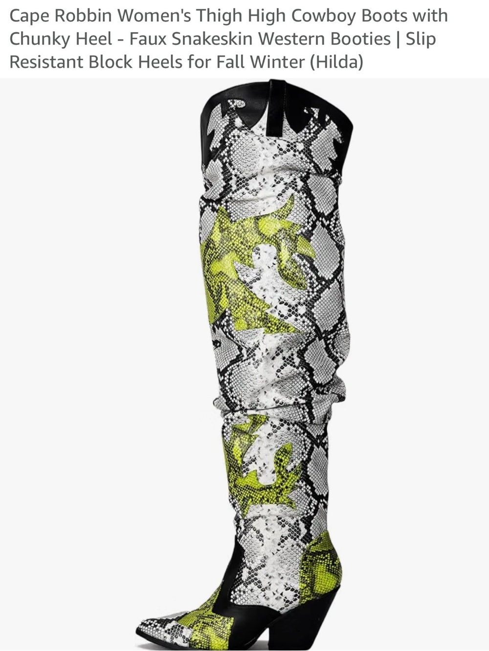 Cape Robbin Neon green and Black Faux Snakeskin Thigh-High Cowboy Boots